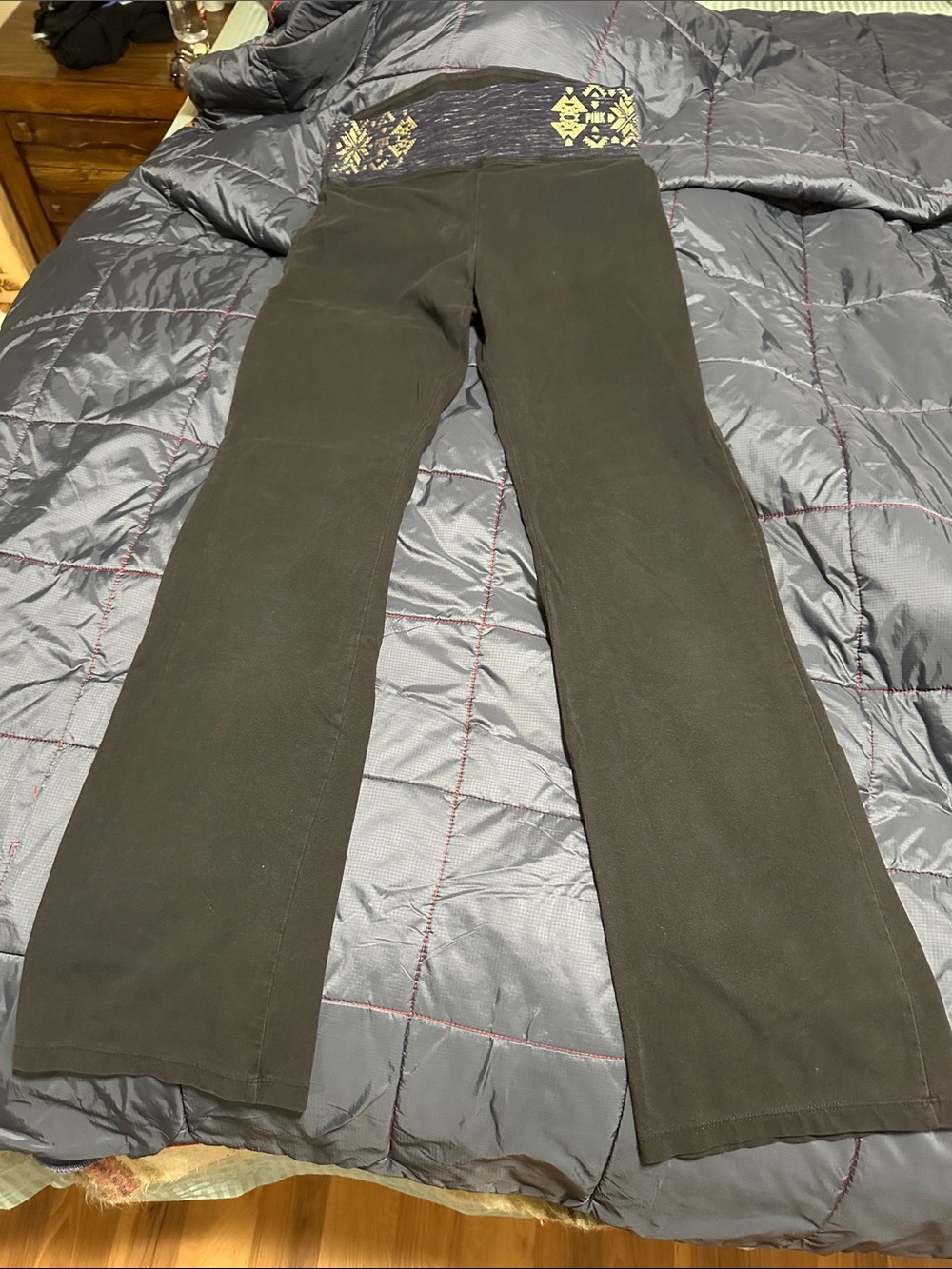 Victoria's Secret Black Leggings with Patterned Waistband